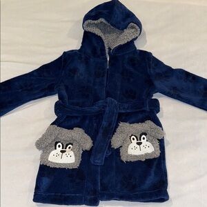 Pekkle Kid's Robe Blue and Gray Plush Pajama with Hood and Puppy Pockets